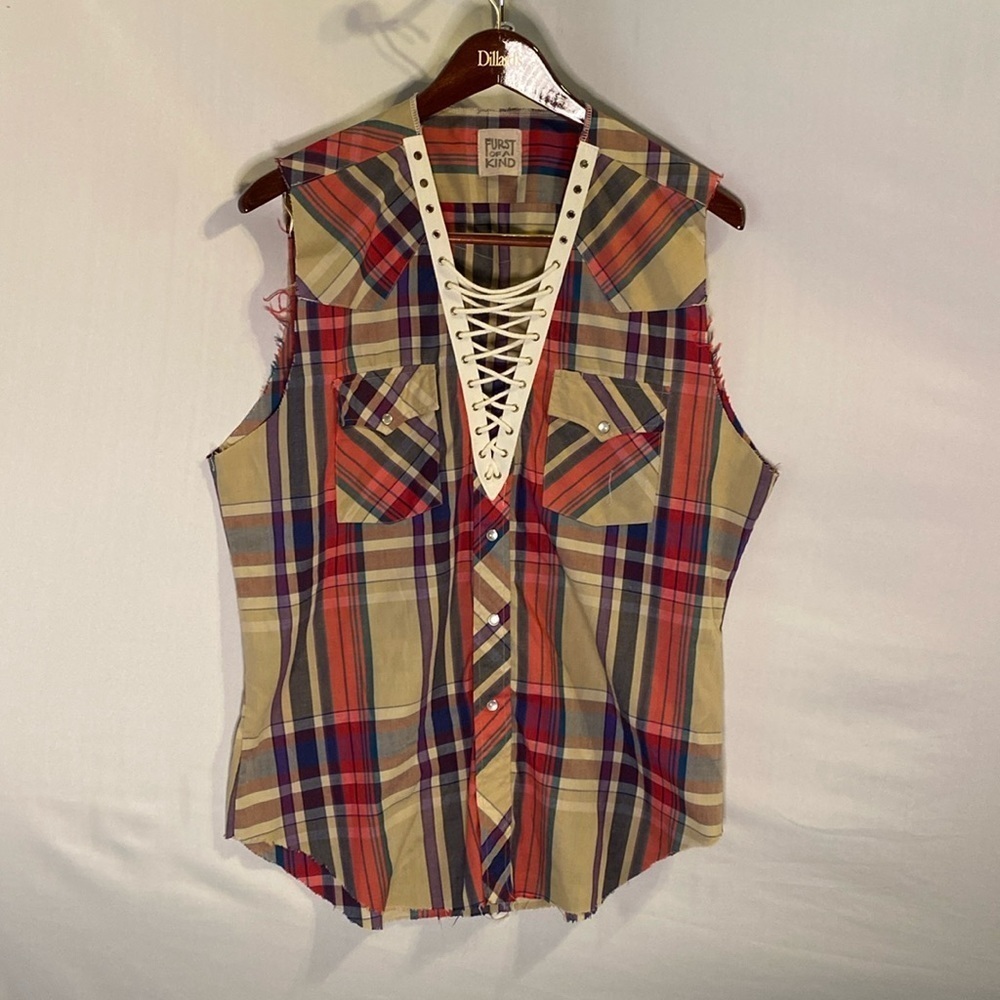 Furst of a Kind Reworked Sleeveless Plaid Top Grunge Streetwear